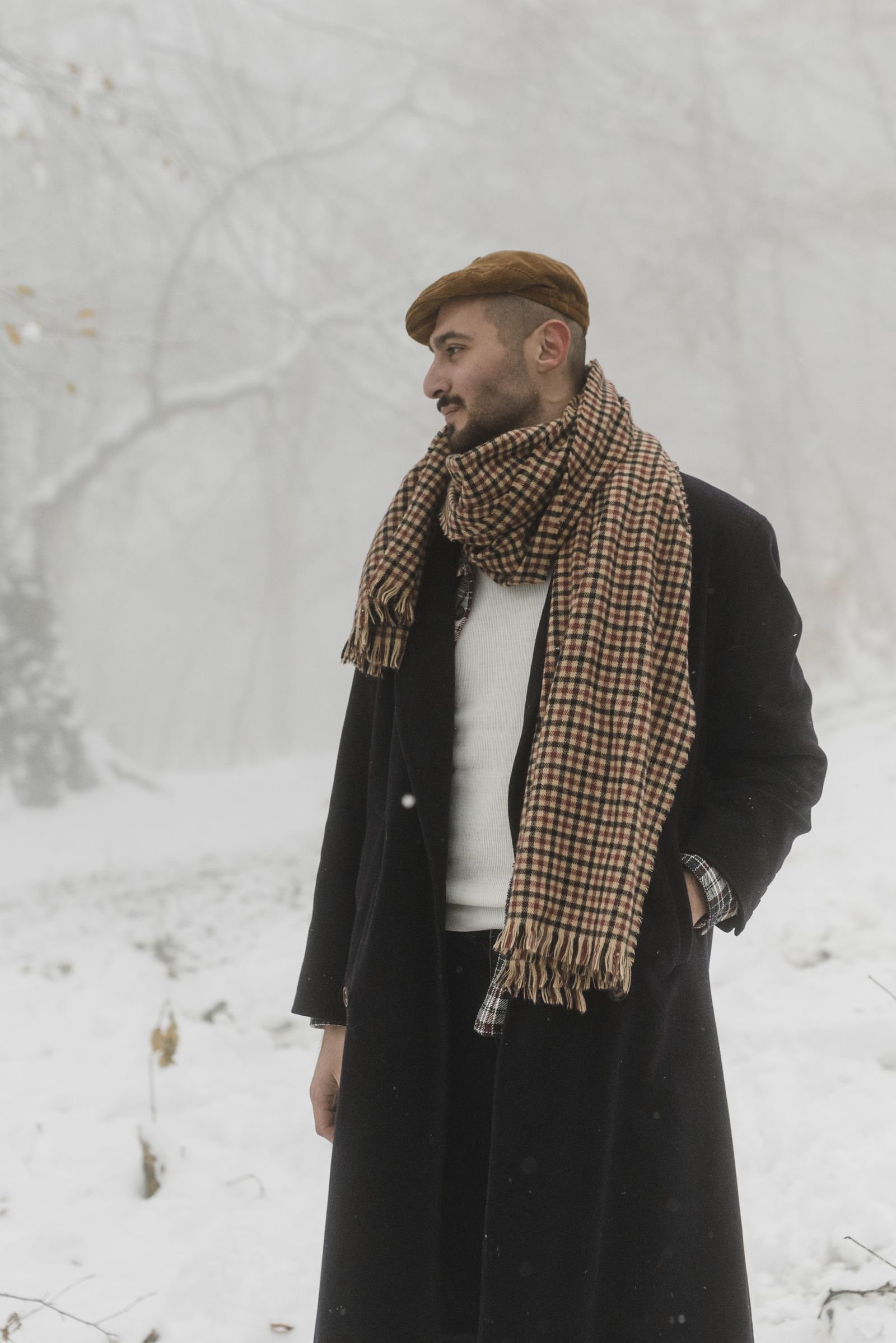 Rayon Accessoires — écharpe à carreaux camel et bordeaux